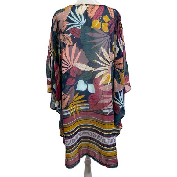 TOUCHE BALNEAIRE Tropical Kaftan Dress Swim Cover Up Palm Leaves Resort Wear - S - Picture 7 of 12